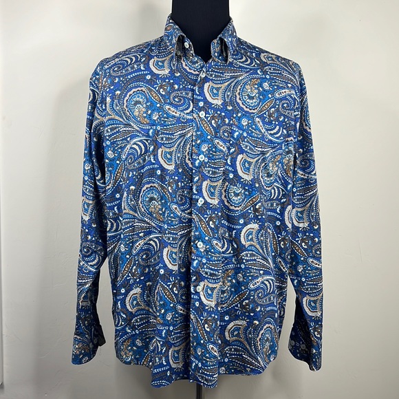 ALAN FLUSSER Blue Paisley Casual Button Down Shirt XL
